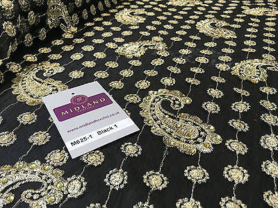 Metallic Embroided and Stone work lace mesh Dress Net Fabric 46' Wide M625 - Midland Textiles & Fabric
