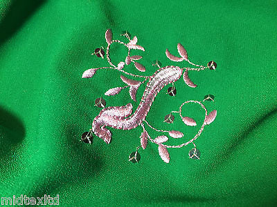 Emerald Green georgette with pale pink thread embroidery and sequins M321 Mtex - Midland Textiles & Fabric