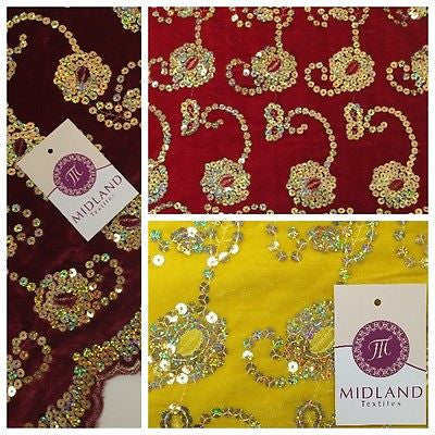 Gold Sequin Embellished Scalloped edge Micro Velvet 40" Wide  M47 Mtex - Midland Textiles & Fabric