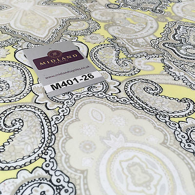 Daffodil Yellow & White Ornamental Light Chiffon Printed Fabric 58" M401-26 Mtex - Midland Textiles & Fabric