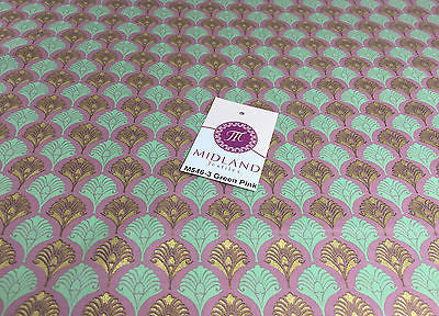 Retro Peacock Bird Feather Flower Fan Gold Lacquered Cotton Lawn Fabric 58' M546 - Midland Textiles & Fabric