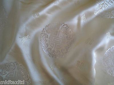 Chinese Fortune Medallion Print Silky Satin Fabric 45' Wide M59 - Midland Textiles & Fabric