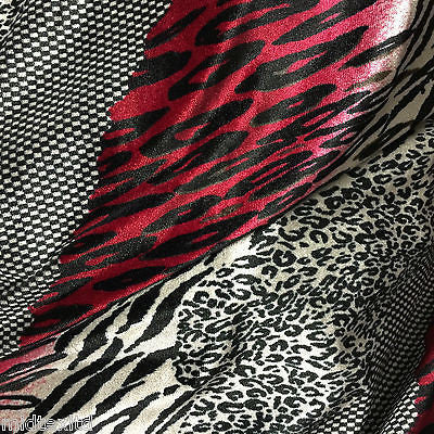 Red Black animal print 58" velvet velor  two way stretch fabric M16-20 Mtex - Midland Textiles & Fabric