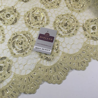 Vintage embellished Mesh net Double scalloped edging Dress Fabric 58' Wide M622 - Midland Textiles & Fabric