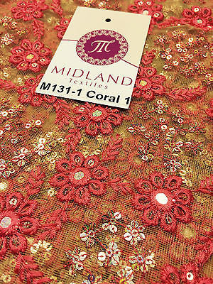 Indian Floral Intricate sequin embroidered Tulle net dress fabric 40" Wide M131 - Midland Textiles & Fabric