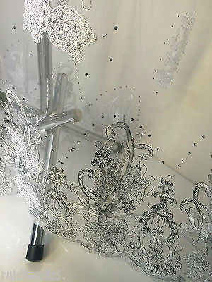 Vintage Floral embellished and stones dress net with scalloped edging M232 Mtex - Midland Textiles & Fabric