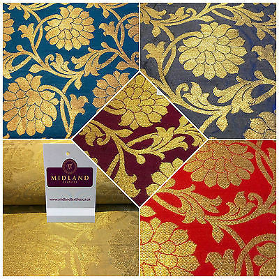 Indian Floral gold metallic banarsi faux silk Brocade fabric 44' M710 Mtex - Midland Textiles & Fabric
