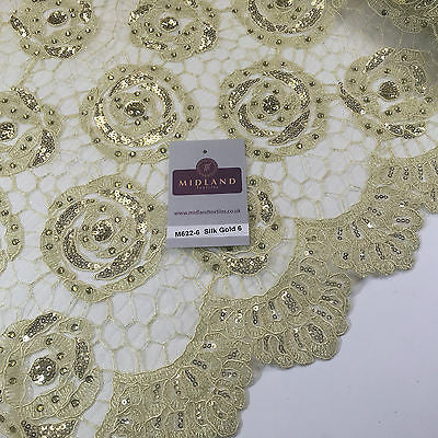 Vintage embellished Mesh net Double scalloped edging Dress Fabric 58' Wide M622 - Midland Textiles & Fabric