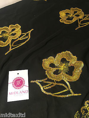 Black Georgette with floral sequins and scalloped edging dress fabric 54" Mtex - Midland Textiles & Fabric