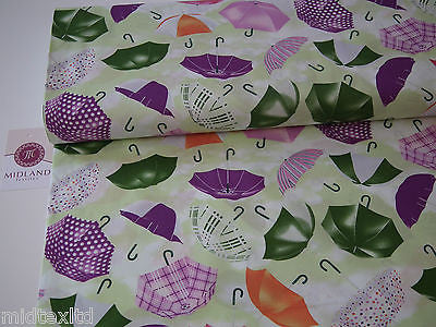 Umbrella Print 100% Cotton Poplin Fabric, 45' Wide. Craft Cotton M26 Mtex - Midland Textiles & Fabric