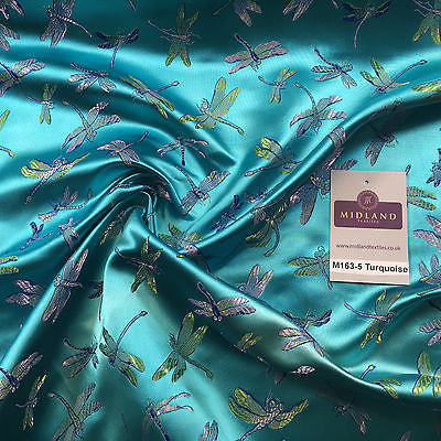 CHINESE ORIENTAL GOLD DRAGONFLY BROCADE SILKY SATIN DRESS FABRIC 44' M163 - Midland Textiles & Fabric