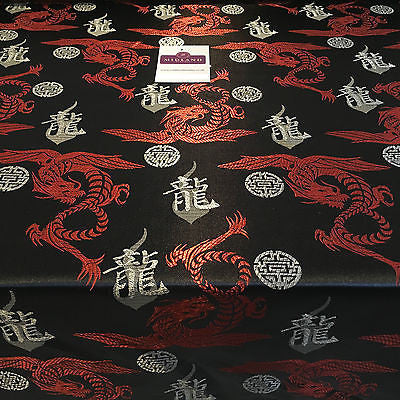 Chinese Dragon with Chinese Words brocade Silky Satin dress fabric 45' M395 Mtex - Midland Textiles & Fabric