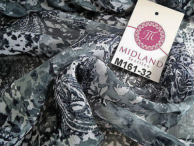 Cloud Grey Paisley printed chiffon fabric 44" wide M161-32 Mtex - Midland Textiles & Fabric
