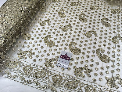 Metallic Embroided and Stone work lace mesh Dress Net Fabric 46' Wide M625 - Midland Textiles & Fabric