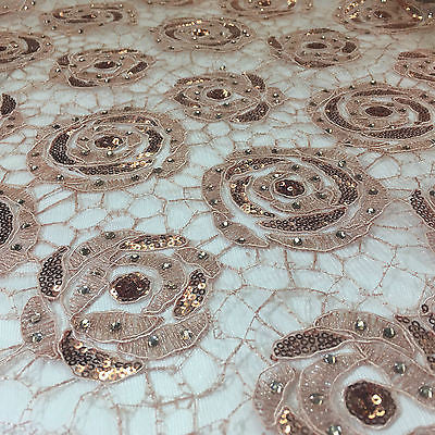 Vintage embellished Mesh net Double scalloped edging Dress Fabric 58' Wide M622 - Midland Textiles & Fabric