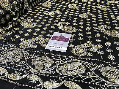 Metallic Embroided and Stone work lace mesh Dress Net Fabric 46' Wide M625 - Midland Textiles & Fabric
