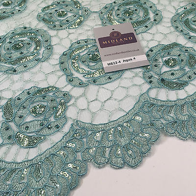 Vintage embellished Mesh net Double scalloped edging Dress Fabric 58' Wide M622 - Midland Textiles & Fabric