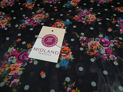 Deep Navy Floral polka dot chiffon semi transparent 44" wide M161-18 Mtex - Midland Textiles & Fabric
