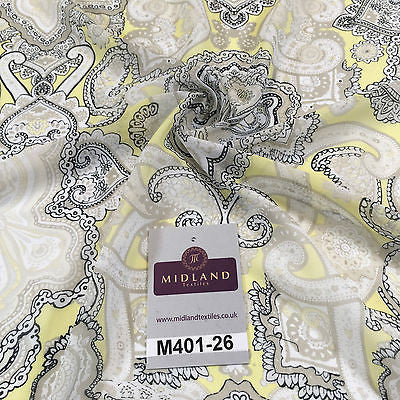 Daffodil Yellow & White Ornamental Light Chiffon Printed Fabric 58" M401-26 Mtex - Midland Textiles & Fabric