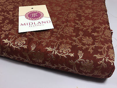 Pure Silk Indian Banarsi Floral Woven Golden Metallic Brocade 45' M260 Mtex - Midland Textiles & Fabric