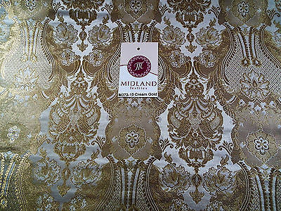 Indian Banarsi Gold Metallic Ornamental floral brocade fabric M373 Mtex 40' wide - Midland Textiles & Fabric