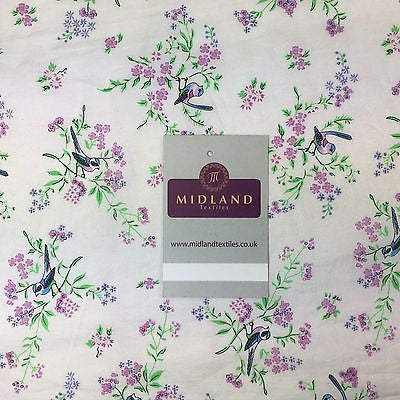 White floral bird Soft cotton printed dress fabric 55" M145-61 Mtex - Midland Textiles & Fabric