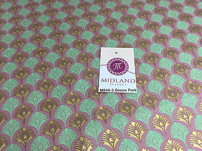 Retro Peacock Bird Feather Flower Fan Gold Lacquered Cotton Lawn Fabric 58' M546 - Midland Textiles & Fabric