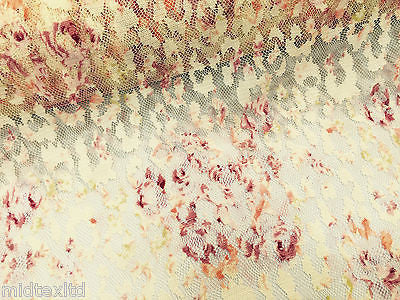 Floral rose print on soft peach lace 58" Mtex M186-4 - Midland Textiles & Fabric