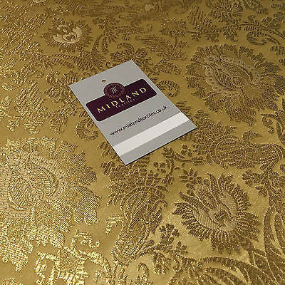 Gold Indian Floral Metallic Print Banarsi faux Silk Brocade Fabric 40' M370 Mtex - Midland Textiles & Fabric