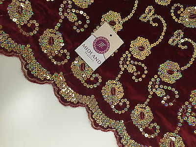 Gold Sequin Embellished Scalloped edge Micro Velvet 40' Wide  M47 Mtex - Midland Textiles & Fabric