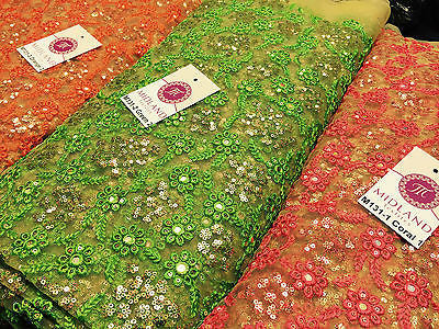 Indian Floral Intricate sequin embroidered Tulle net dress fabric 40" Wide M131 - Midland Textiles & Fabric