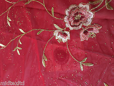 Floral Embroidery with gold thread work metallic dewdrop on georgette M320 Mtex - Midland Textiles & Fabric