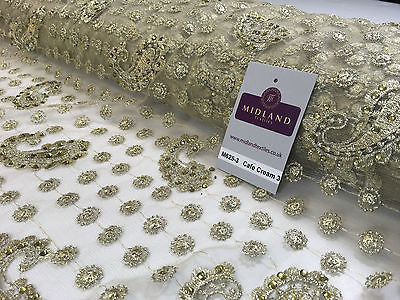 Metallic Embroided and Stone work lace mesh Dress Net Fabric 46" Wide M625 - Midland Textiles & Fabric