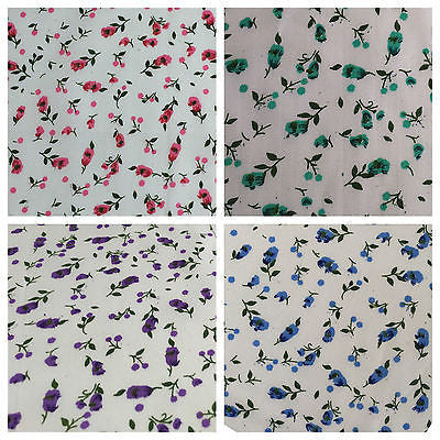 Small Floral Print on white soft polycotton dress Fabric 45" Wide M541 Mtex - Midland Textiles & Fabric