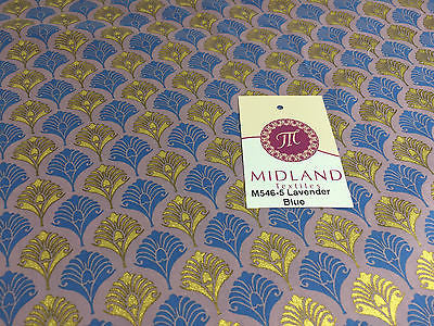 Retro Peacock Bird Feather Flower Fan Gold Lacquered Cotton Lawn Fabric 58' M546 - Midland Textiles & Fabric