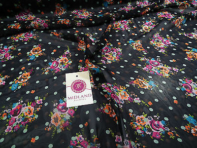 Deep Navy Floral polka dot chiffon semi transparent 44' wide M161-18 Mtex - Midland Textiles & Fabric