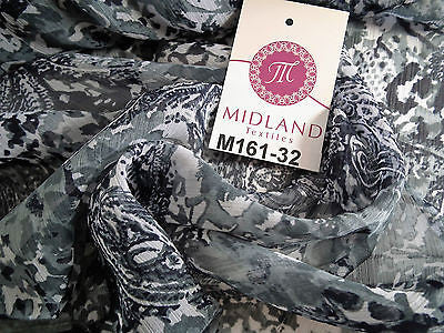 Cloud Grey Paisley printed chiffon fabric 44' wide M161-32 Mtex - Midland Textiles & Fabric