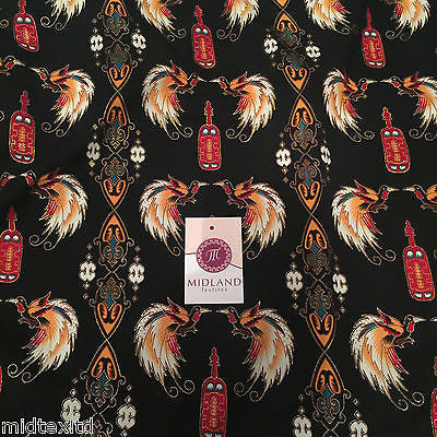 Egyptian Bird print on black silky satin with gold foil 44' Wide M145-30 Mtex - Midland Textiles & Fabric