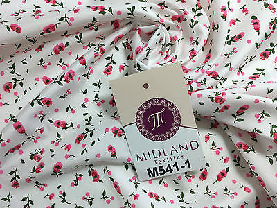 Small Floral Print on white soft polycotton dress Fabric 45' Wide M541 Mtex - Midland Textiles & Fabric