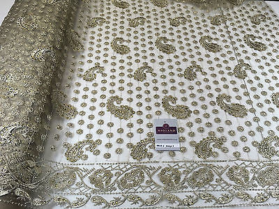 Metallic Embroided and Stone work lace mesh Dress Net Fabric 46' Wide M625 - Midland Textiles & Fabric