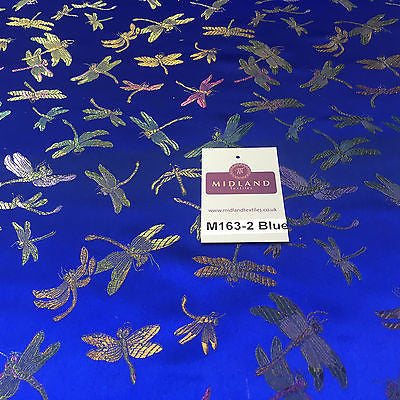 CHINESE ORIENTAL GOLD DRAGONFLY BROCADE SILKY SATIN DRESS FABRIC 44' M163 - Midland Textiles & Fabric
