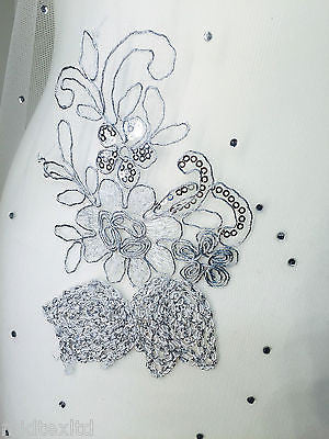 Vintage Floral embellished and stones dress net with scalloped edging M232 Mtex - Midland Textiles & Fabric