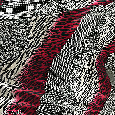 Red Black animal print 58" velvet velor  two way stretch fabric M16-20 Mtex - Midland Textiles & Fabric