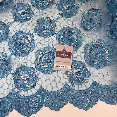 Vintage embellished Mesh net Double scalloped edging Dress Fabric 58' Wide M622 - Midland Textiles & Fabric