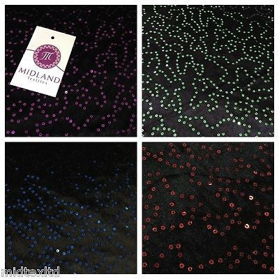 Black Velvet with sequins fabric 58'wide per metre Red-Blue-Green-Pink M15 Mtex - Midland Textiles & Fabric