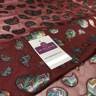 Maroon Paisley Lightweight burnout chiffon dress scarf fabric 58' M145-60 Mtex - Midland Textiles & Fabric