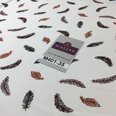 Pearl White feather printed light chiffon goergette Fabric 58" M401-35 Mtex - Midland Textiles & Fabric