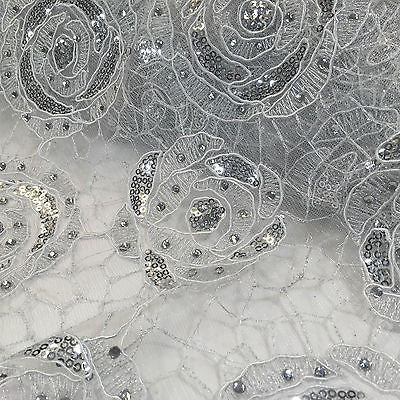 Vintage embellished Mesh net Double scalloped edging Dress Fabric 58' Wide M622 - Midland Textiles & Fabric