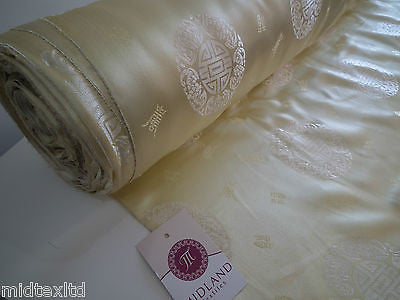 Chinese Fortune Medallion Print Silky Satin Fabric 45' Wide M59 - Midland Textiles & Fabric