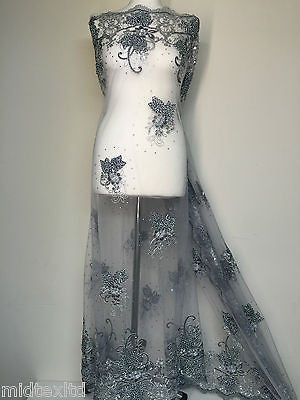 Vintage Floral embellished and stones dress net with scalloped edging M232 Mtex - Midland Textiles & Fabric